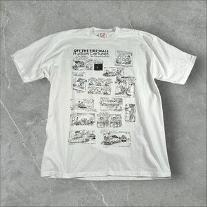 Vintage Hudson Cartunes Shirt Mens XL White 90s Chuck Garrett‎ Off The Fire Wall